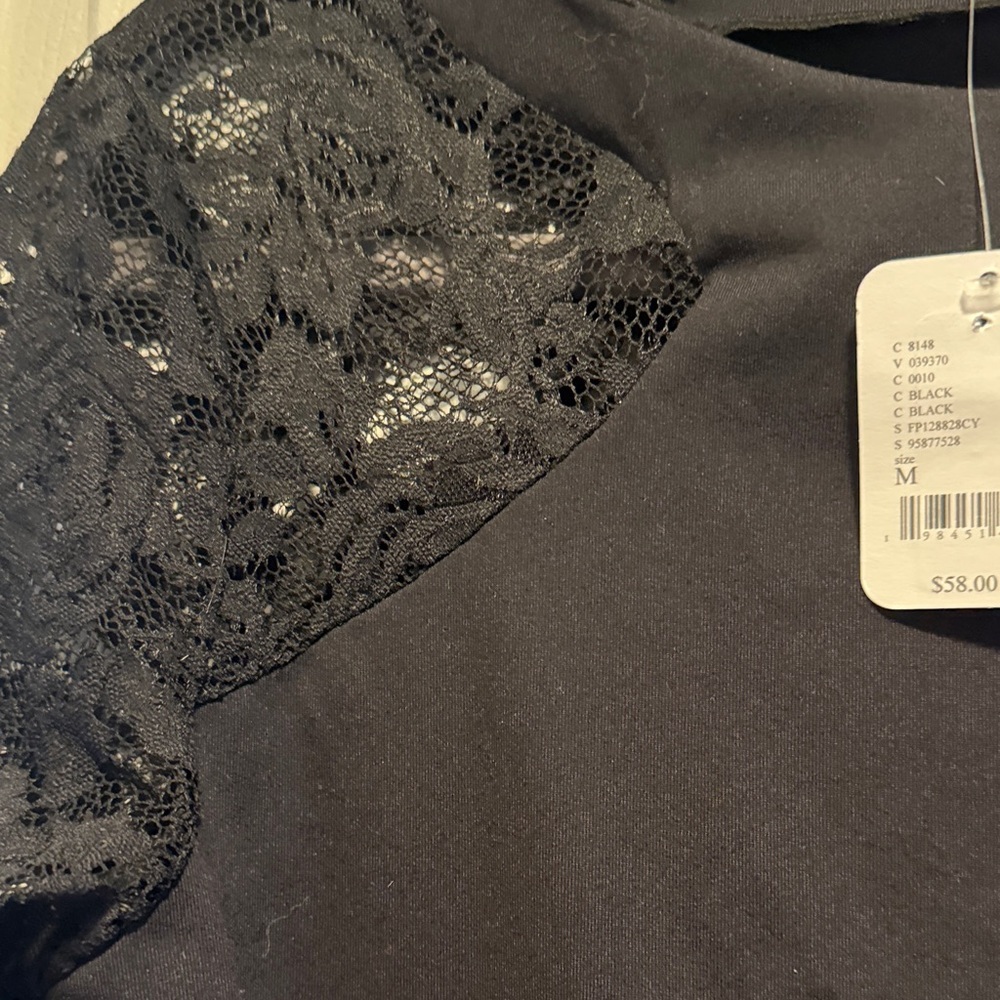 Free People Black Long-Sleeve Lace Sleeve Tee - Picture 5 of 6